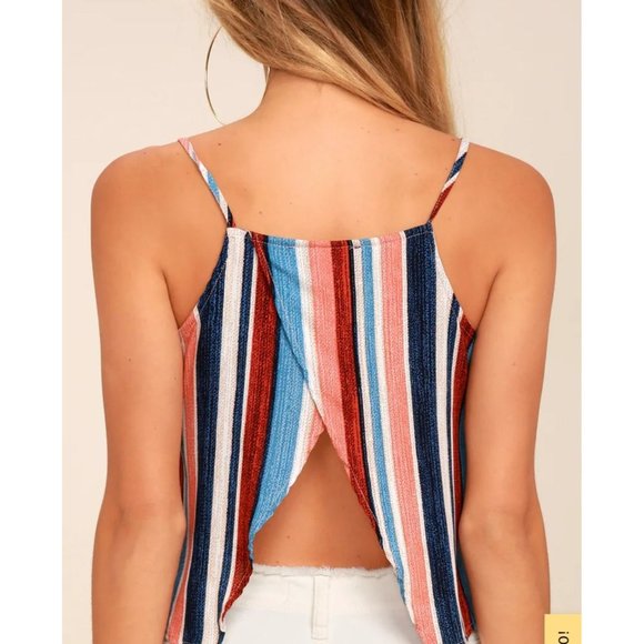 LuLus beyond the sea peach striped open back crop top woman's size Medium - Picture 2 of 8
